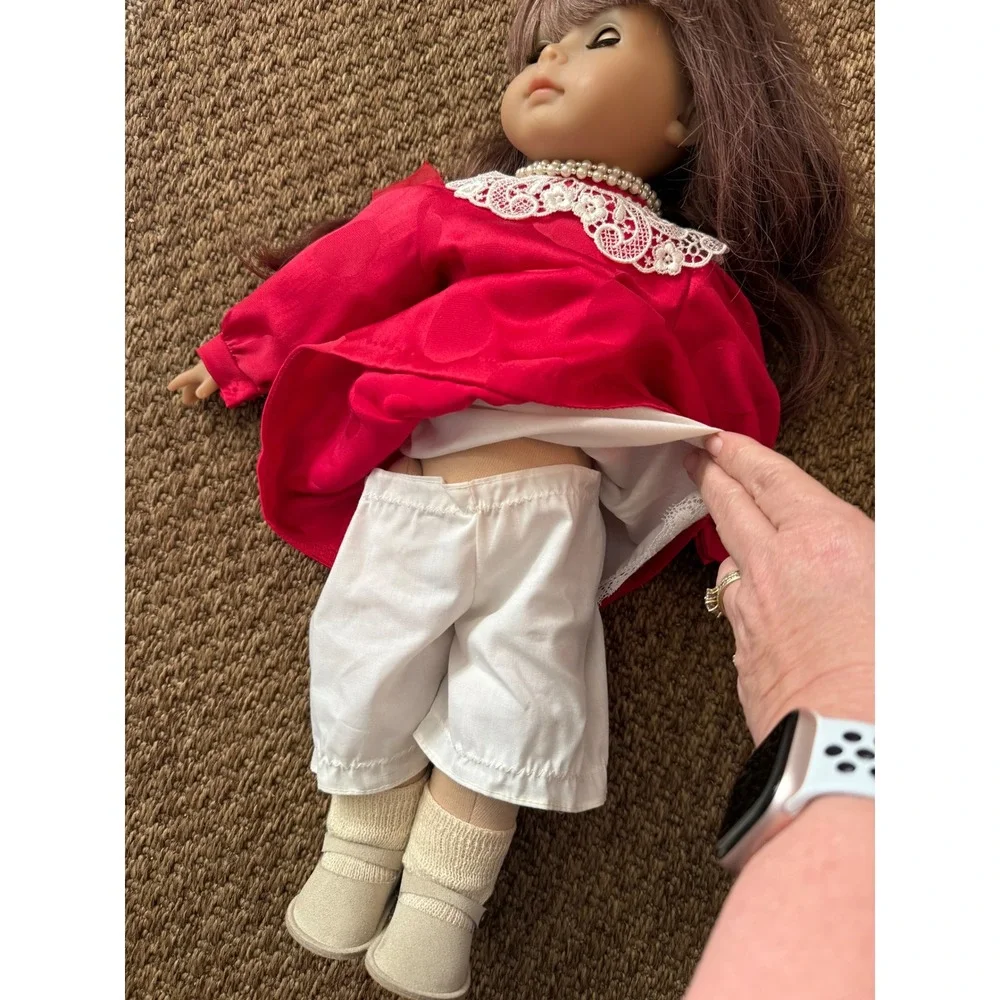 Vintage Wernicke German Doll Red Lace Heart‎ Dress Echt Leder Shoes Brown Hair